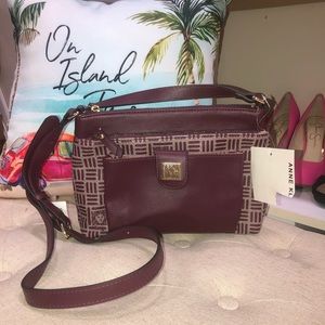 Anne Klein NWT! Burgundy  Lion Logo Oxblood Bag